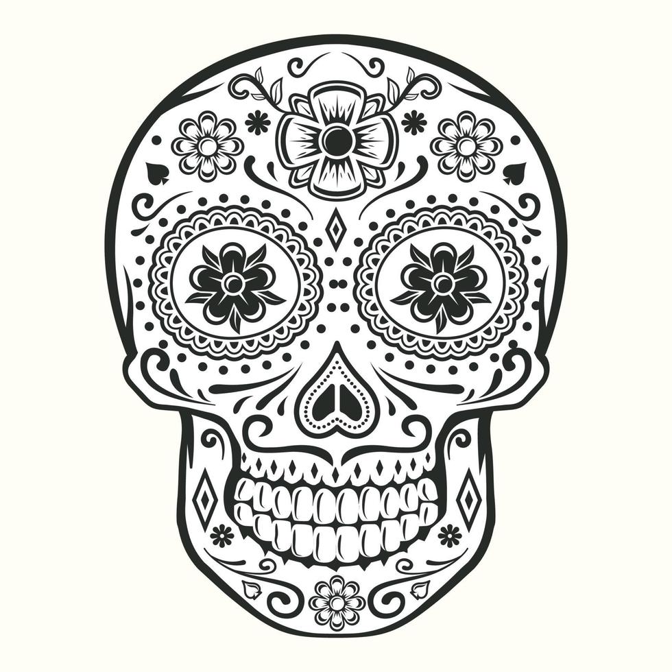 cráneo mexicano, tatuaje del día de los muertos vector