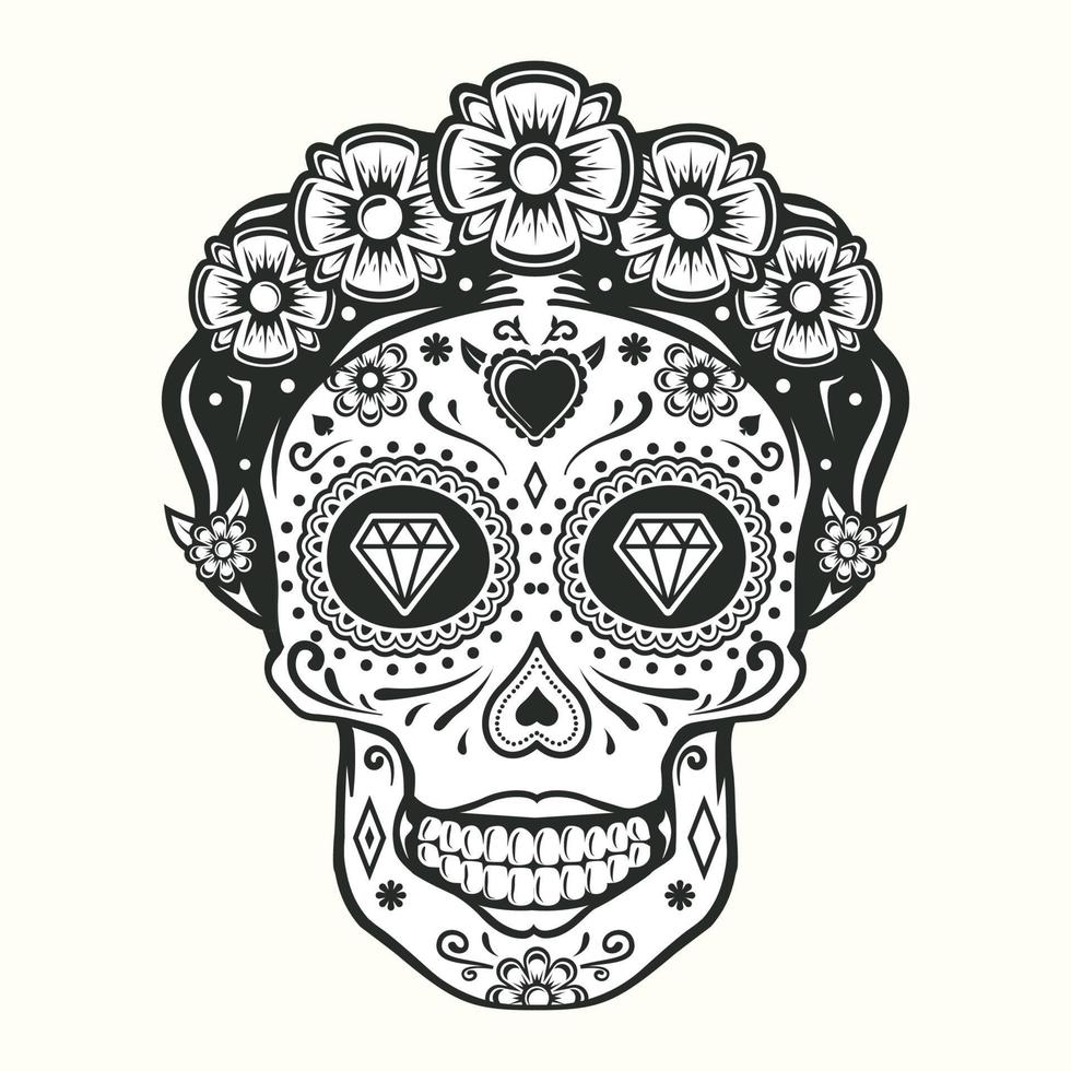 cráneo mexicano, tatuaje del día de los muertos vector