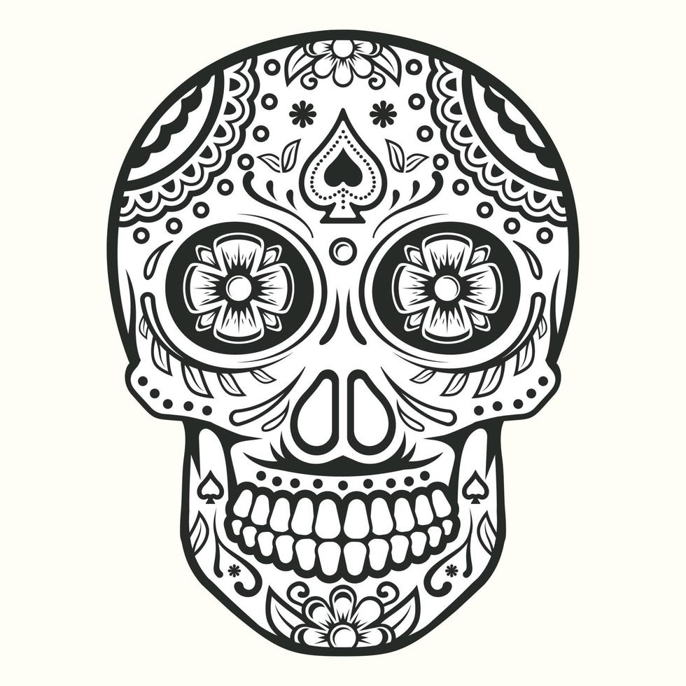 Mexican skull, day of the dead tatoo vector