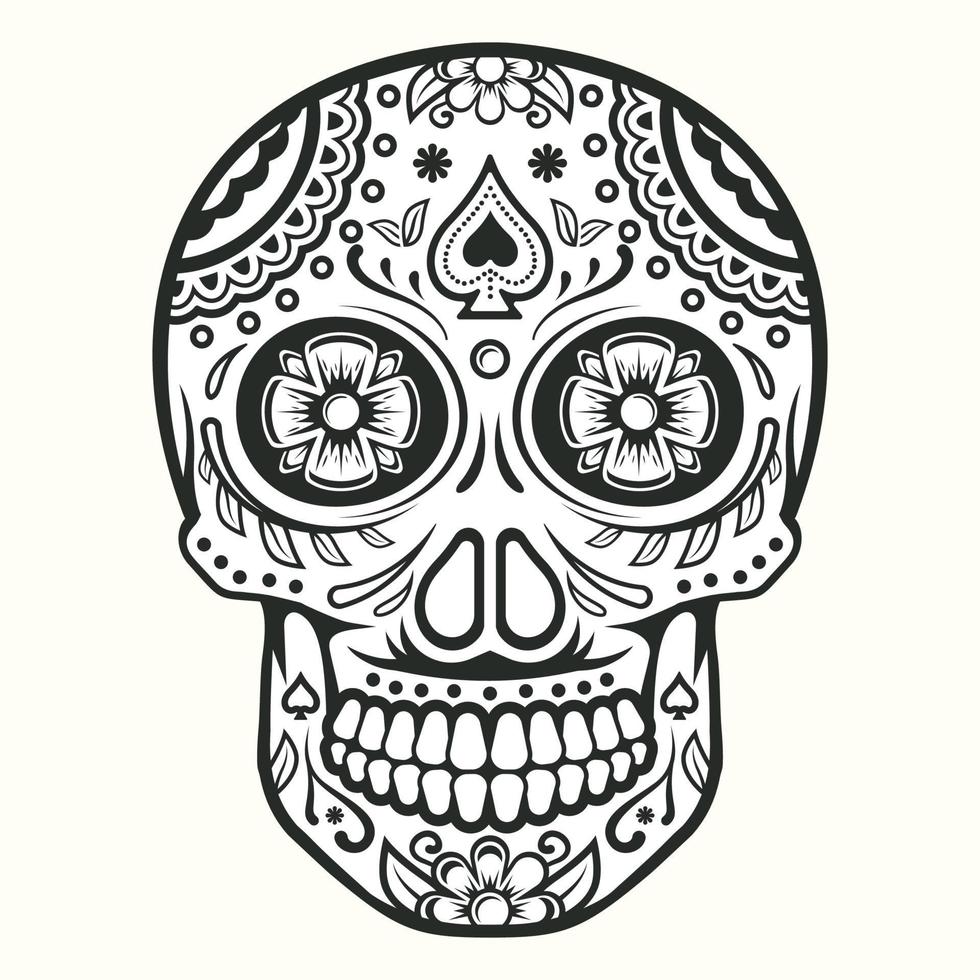 cráneo mexicano, tatuaje del día de los muertos vector