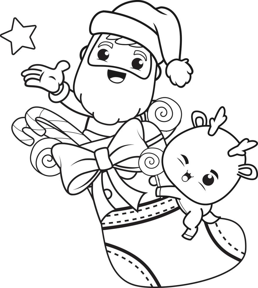 libro para colorear navidad con santa claus y lindo ciervo vector