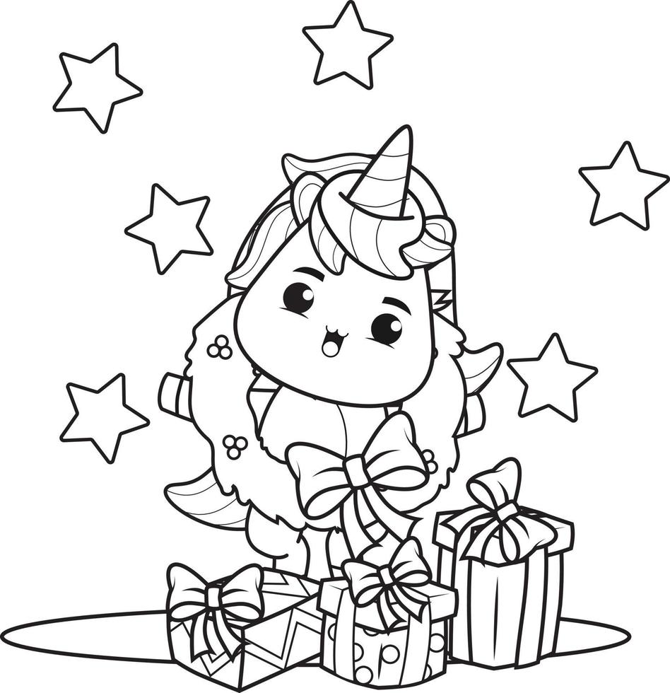 coloring book christmas with cute unicorn vector