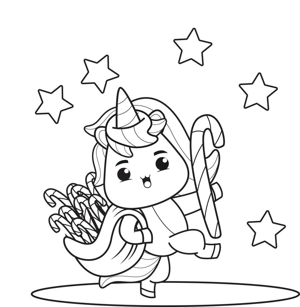 coloring book christmas with cute unicorn vector