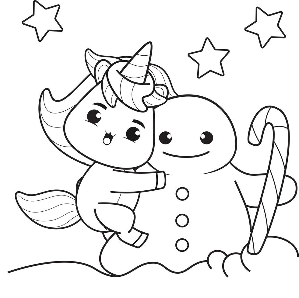 coloring book christmas with cute unicorn vector