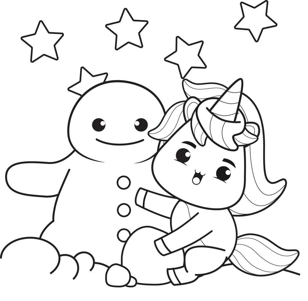 coloring book christmas with cute unicorn vector