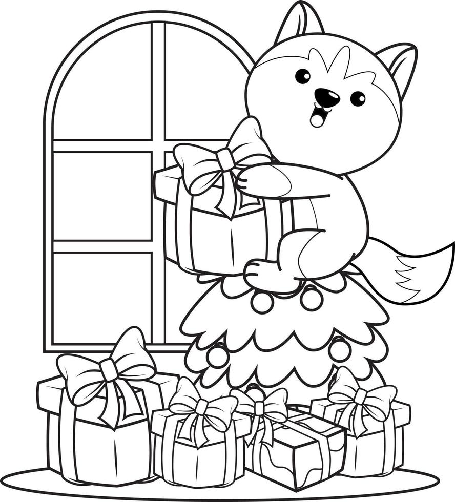 Christmas coloring book with cute husky vector