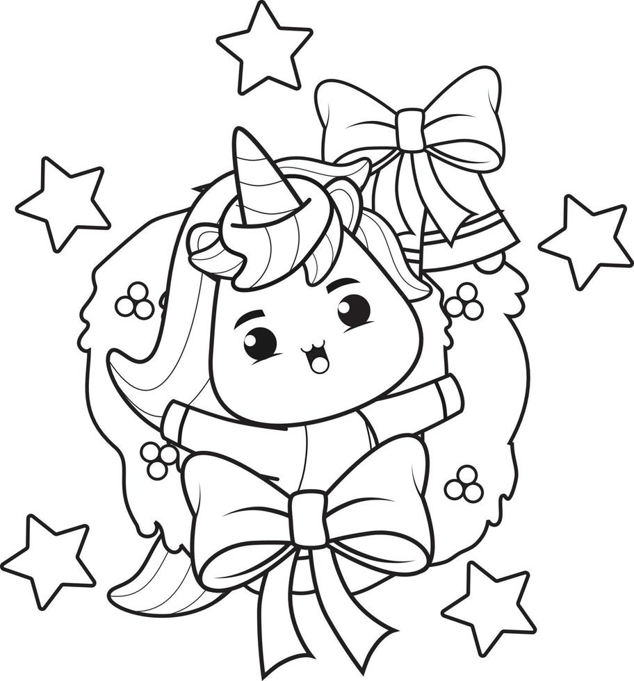 coloring book christmas with cute unicorn vector