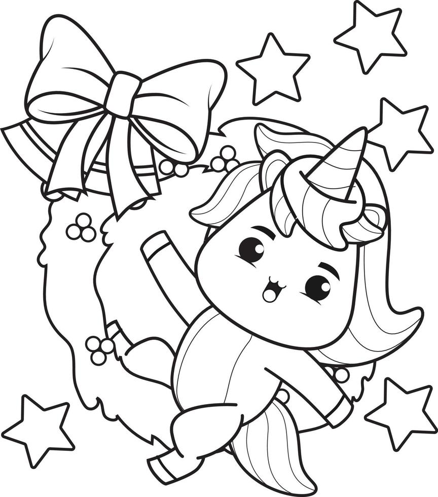 coloring book christmas with cute unicorn vector