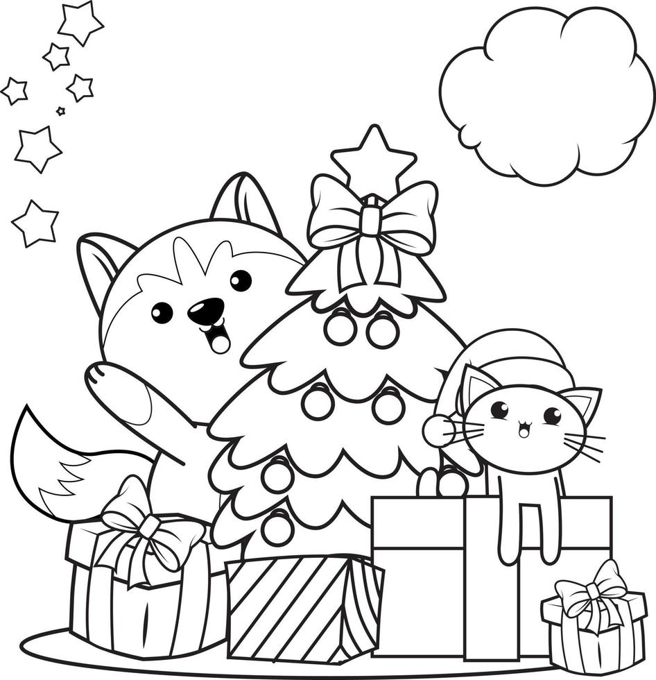 Christmas coloring book with cute husky vector