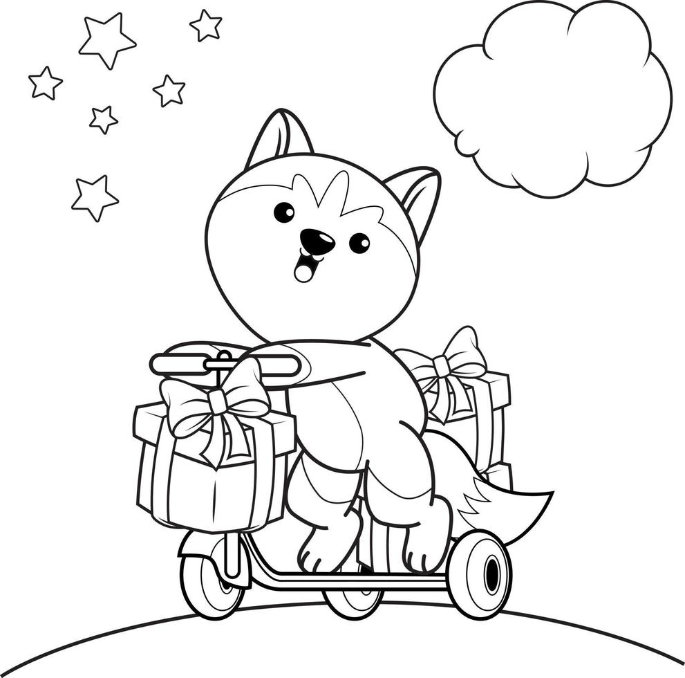 Christmas coloring book with cute husky vector