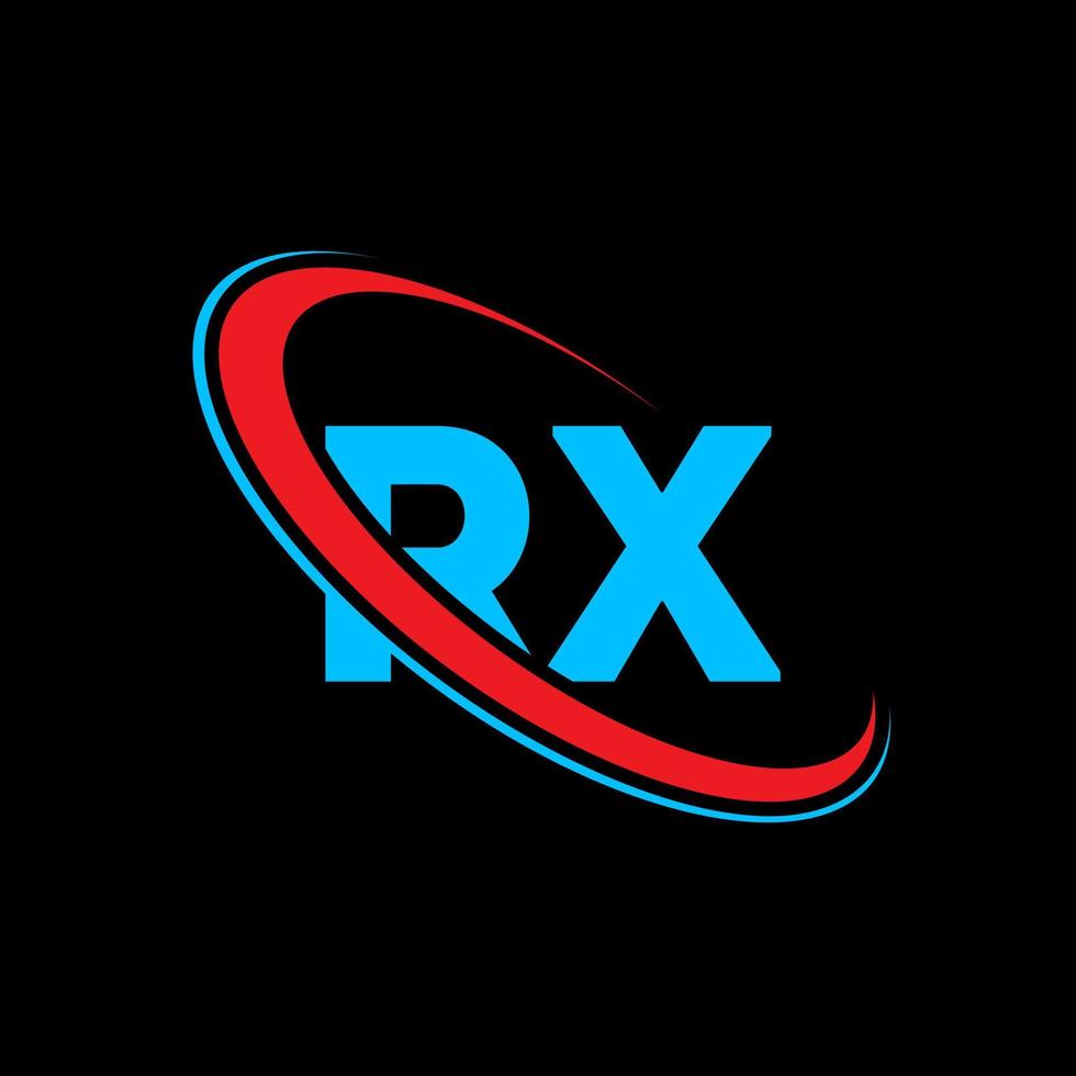 RX logo. RX design. Blue and red RX letter. RX letter logo design. Initial letter RX linked circle uppercase monogram logo. vector