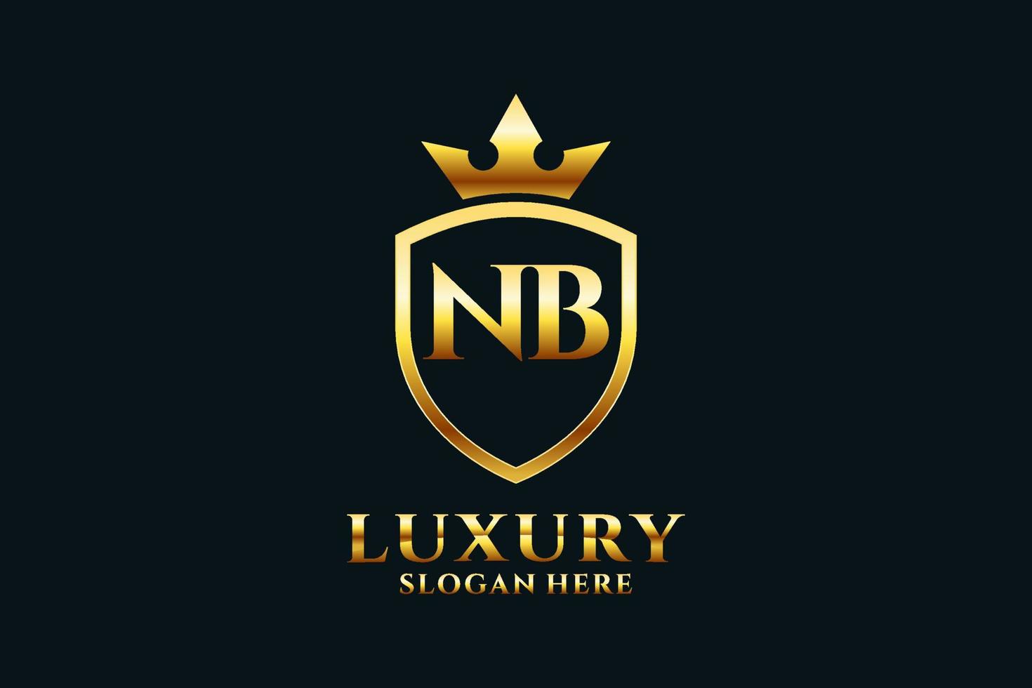 initial NB elegant luxury monogram logo or badge template with scrolls and royal crown - perfect for luxurious branding projects vector