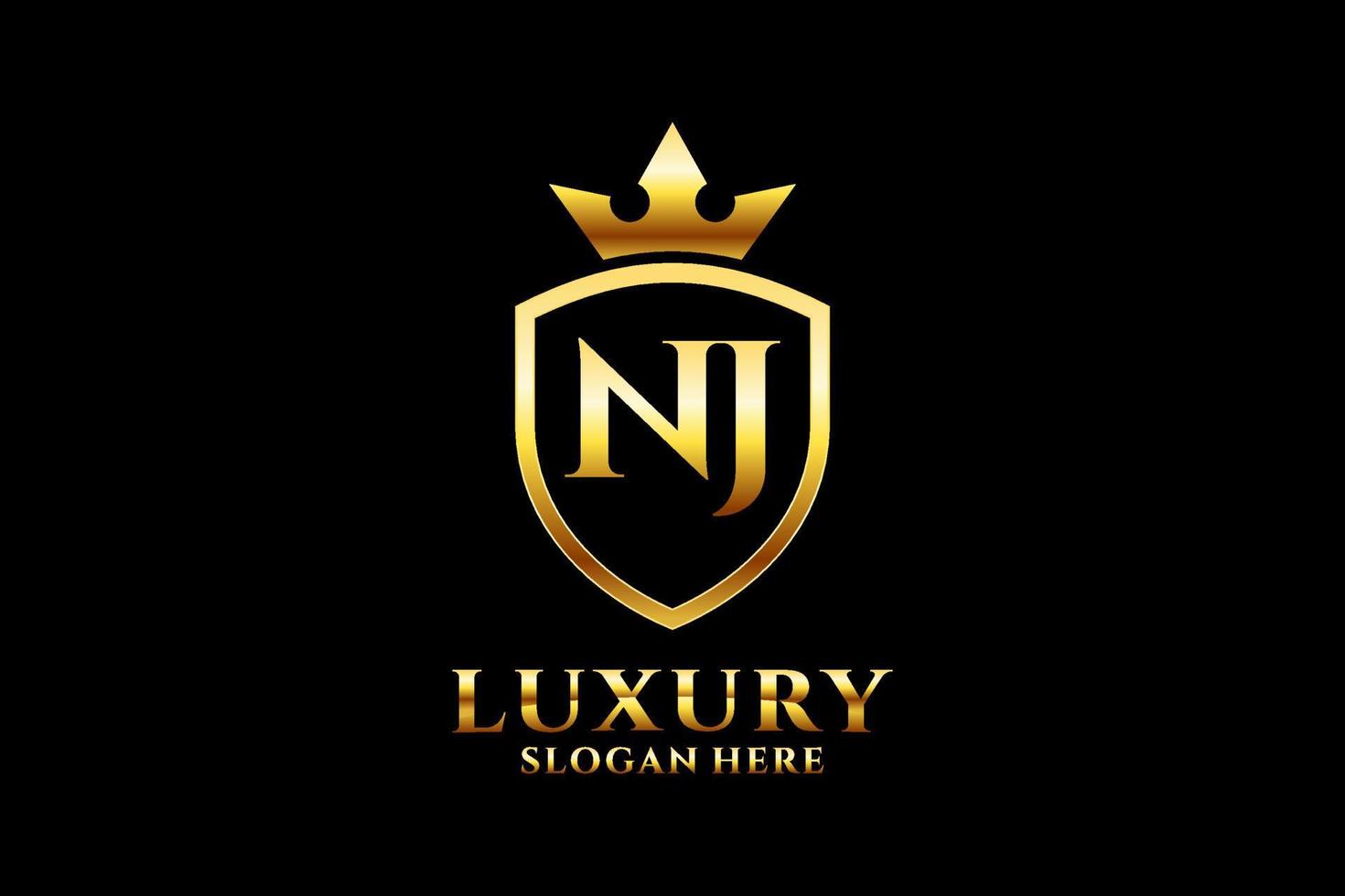initial NJ elegant luxury monogram logo or badge template with scrolls and royal crown - perfect for luxurious branding projects vector