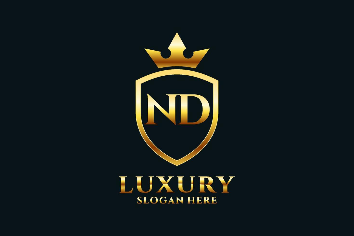 initial ND elegant luxury monogram logo or badge template with scrolls and royal crown - perfect for luxurious branding projects vector