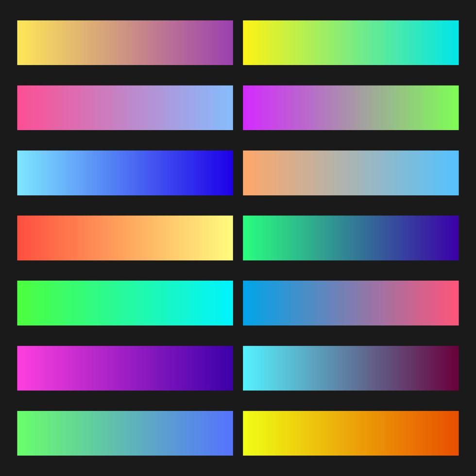 paleta de colores moderna. colores populares. catálogo de colores. vector eps 10. Muestras de colores futuristas degradados.