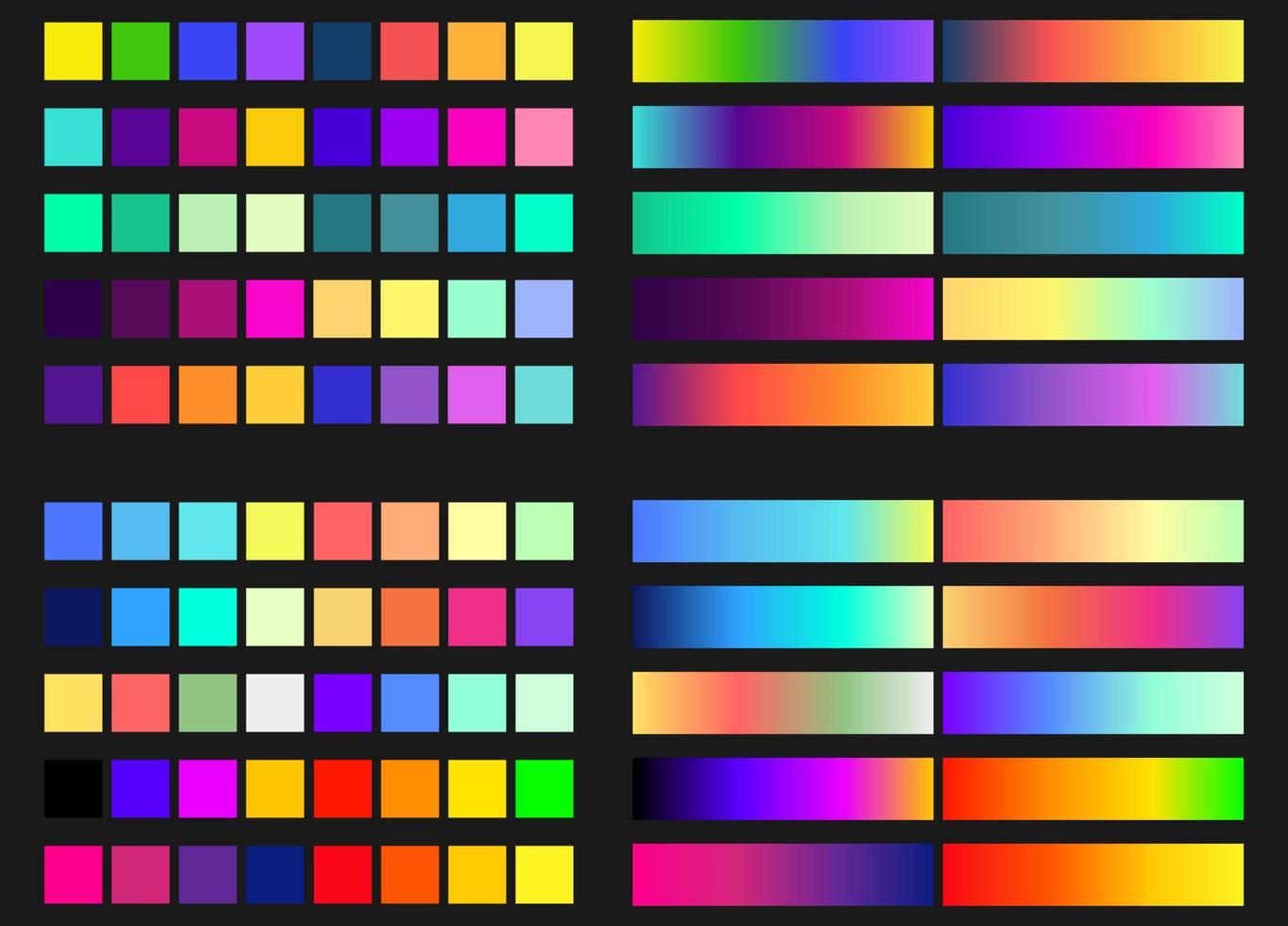 Modern color pallete. Popular Colors. Color Chart. Vector Eps 10. Gradient futuristic colors samples.