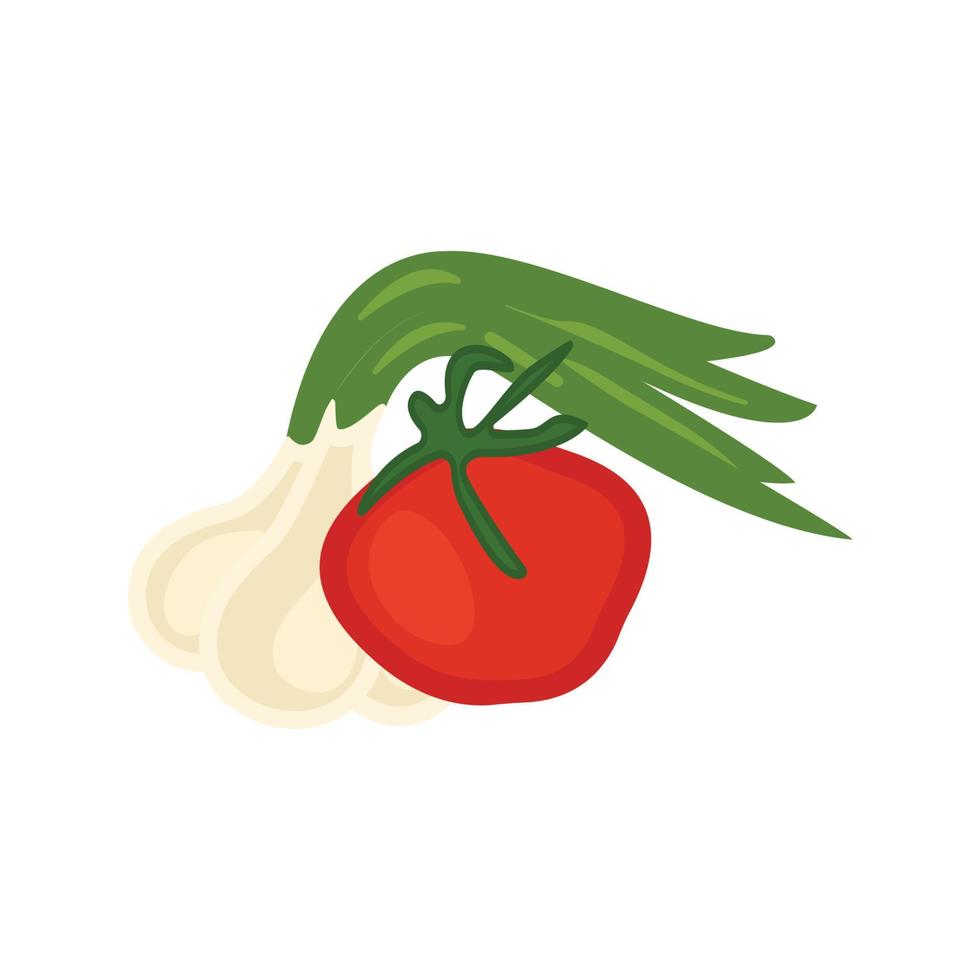 sobre un fondo blanco, cebollas y tomates vector