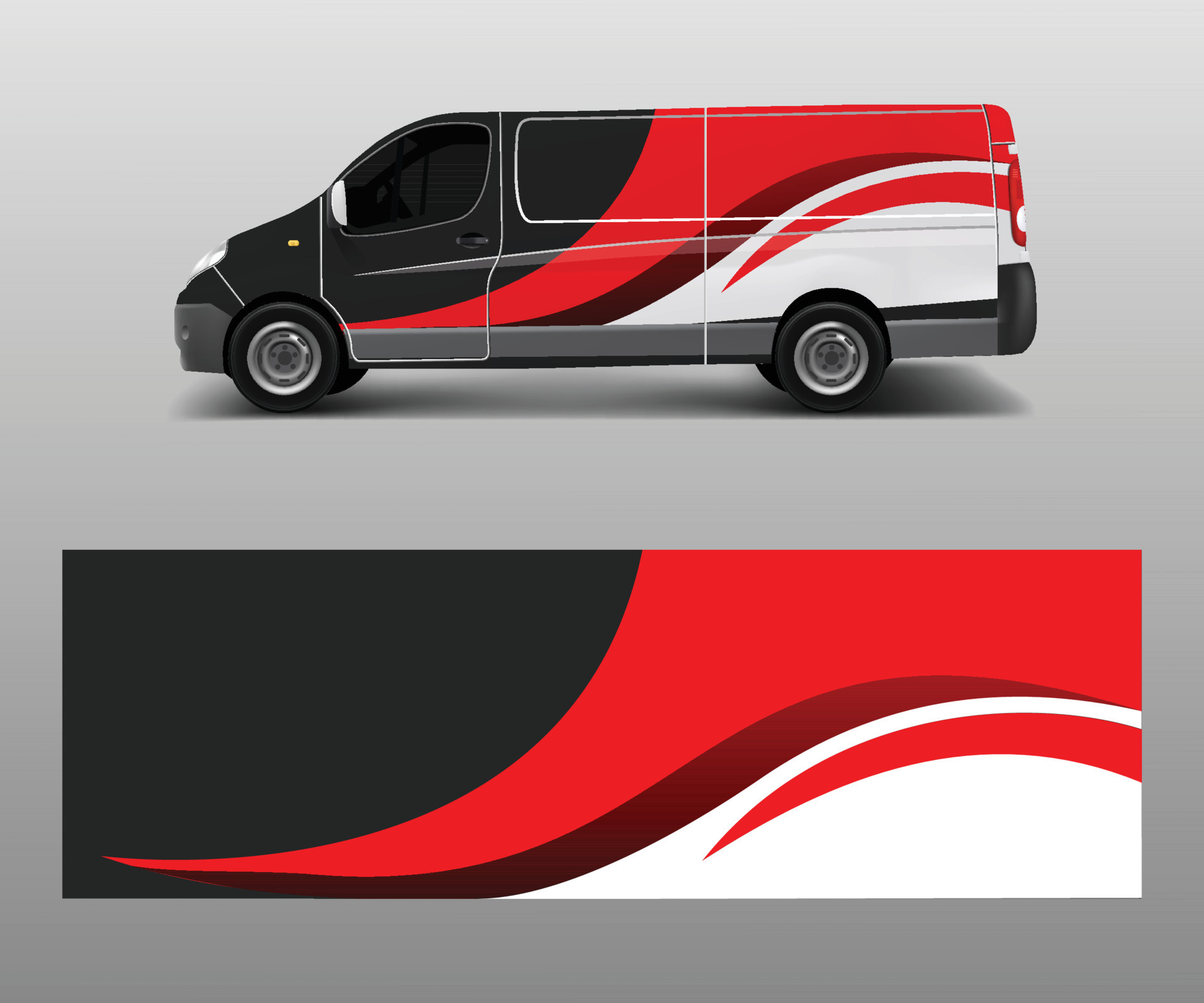 Vehicle decal wrap design cargo van vector. Graphic abstract wave