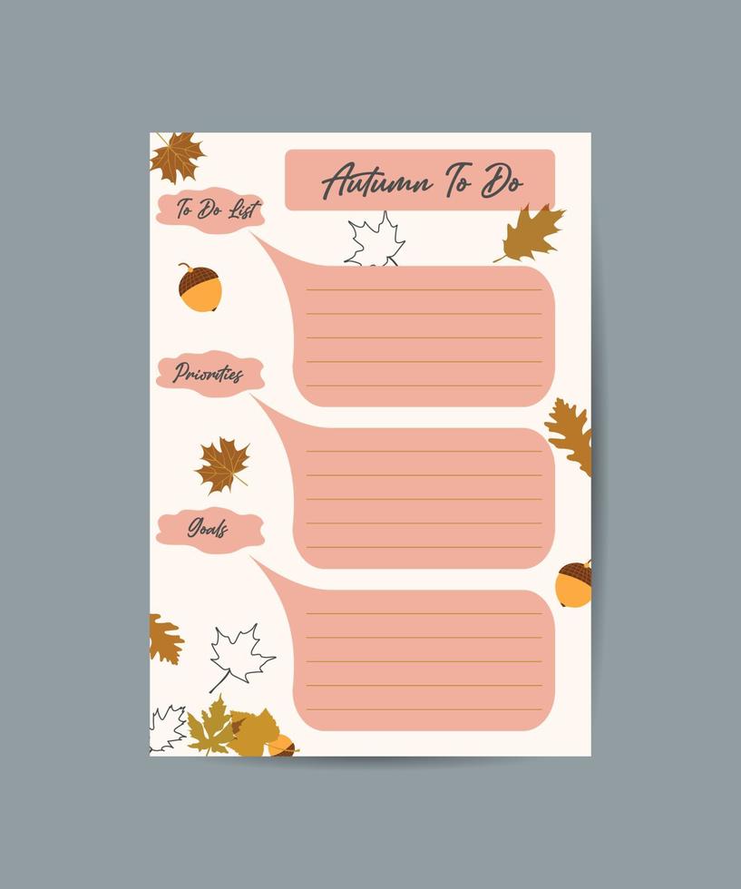 To do planner template Daily check list cozy autumn vibes Autumn trendy organizer elements vector