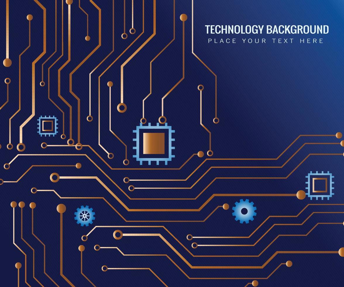 electronic circuit board digital chip motherboard. dark blue background vector