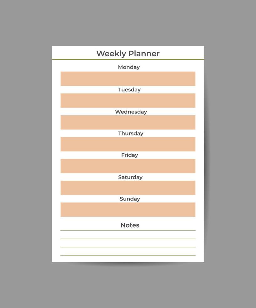 Vector planner template with days of the week. Planning a schedule of sports activities and activities printing diary. A separate planner sheet for the week.