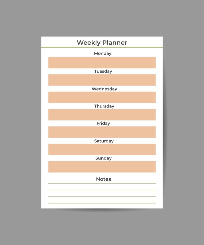 plantilla de planificador vectorial con días de la semana. planificación de un calendario de actividades deportivas e impresión de diario de actividades. una hoja de planificador separada para la semana. vector