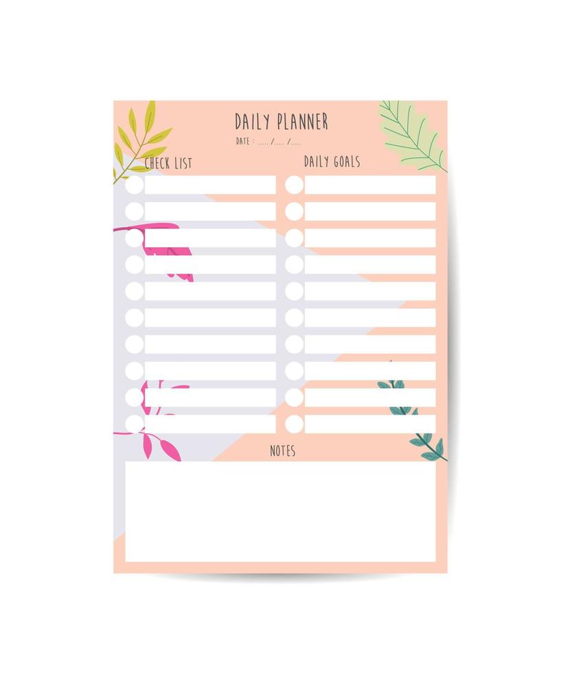 Daily Planner Template Organizer and Schedule for Notes Goals and To Do List Template design vector