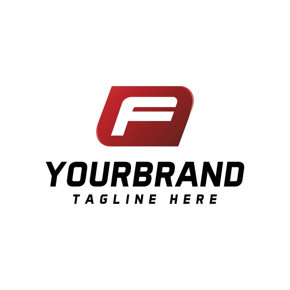 Letter F logo, shape symbol, red background color and white font vector