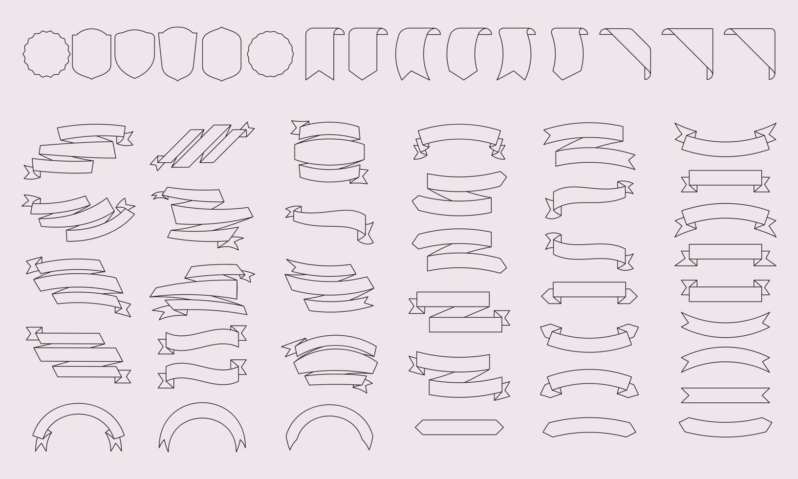 Banners and ribbons isolated on a white background. Set of vector banner ribbons. Linear design.