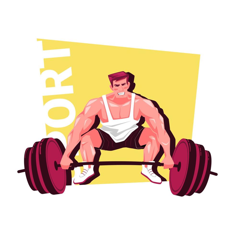 Cartoon athlete. Lifting the barbell. vector