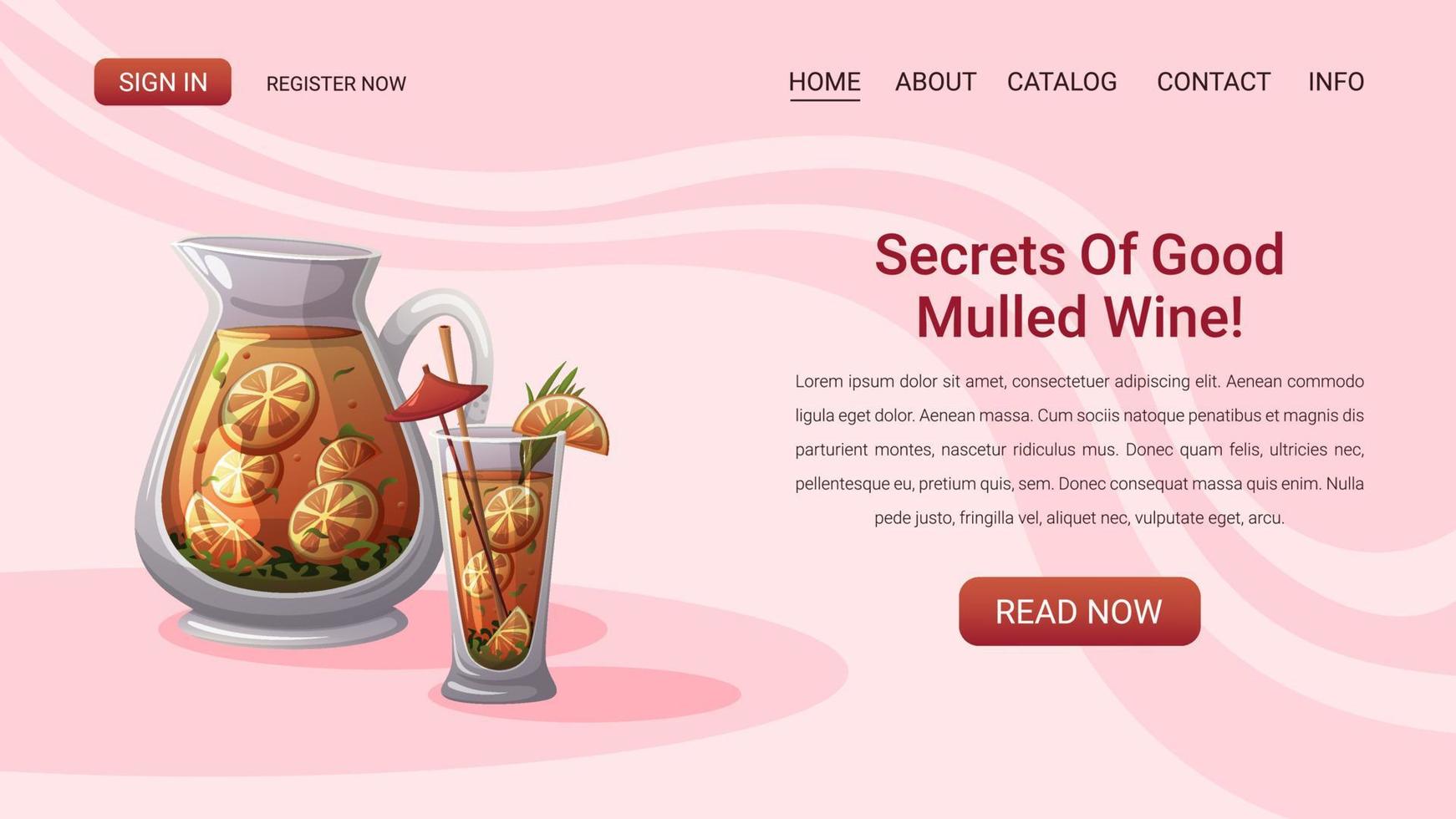 Web page with an illustration of mulled wine. vector