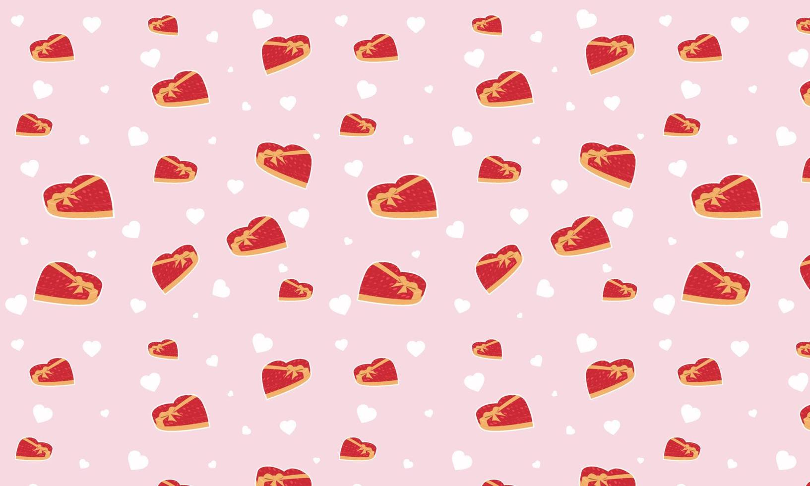Vector pattern. Gift packages in the form of a heart on a pink background. Stock illustration.