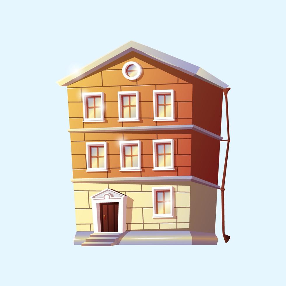 Cartoon multi-storey house. Brick house. vector