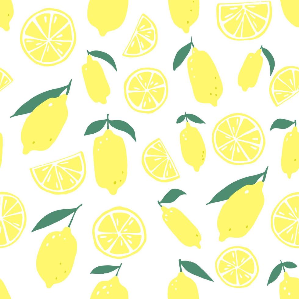 Hand Drawn Fresh Lemon Seamless Pattern. Summer Background Design. Bright Print for Textiles and Wallpaper vector