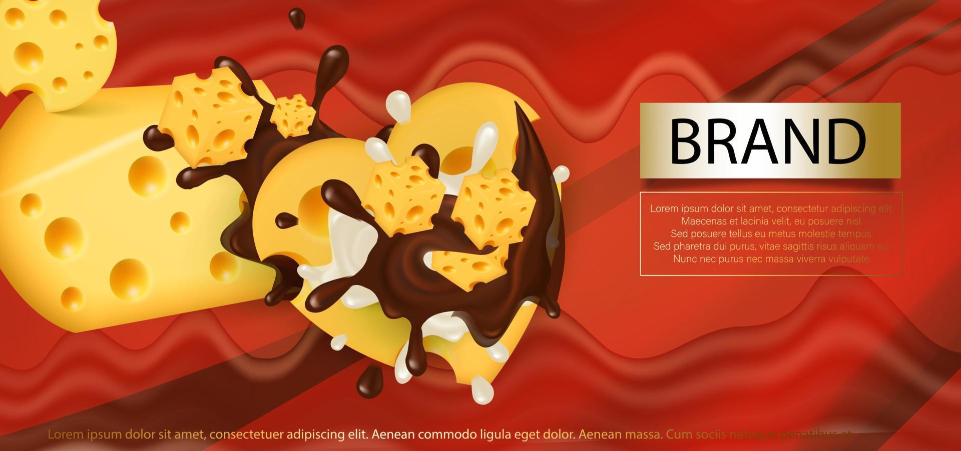 Sandwich cookies with milk, chocolate and cheese cream isolated on color background, realistic vector 3D illustration. Free space for your texts and branding.