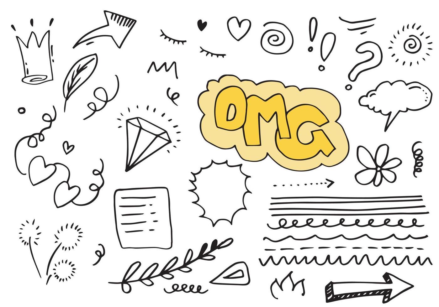 doodle set design elements isolated on white background . Hand drawn abstract scribble for concept design. vector illustration.