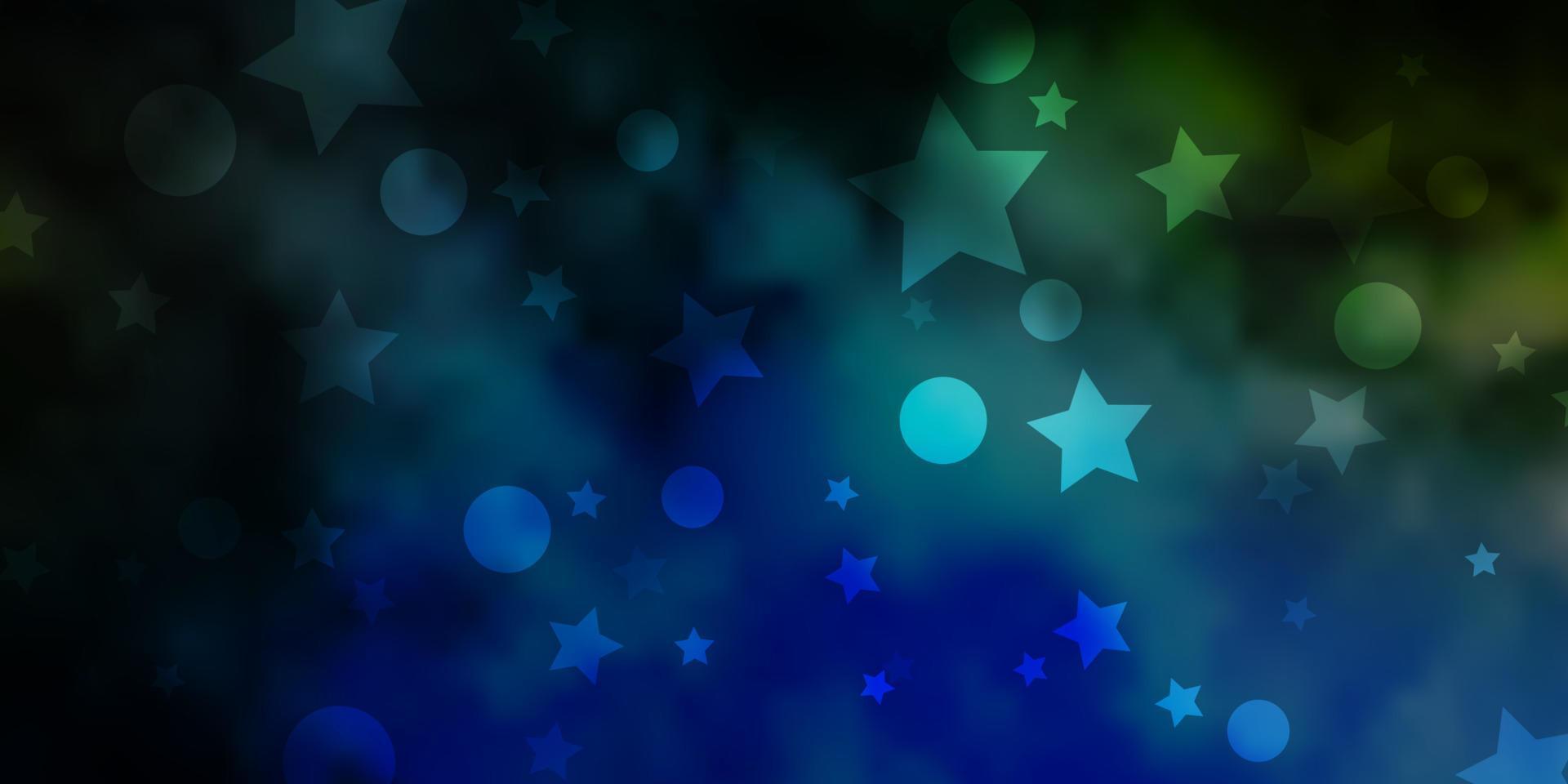 textura de vector azul oscuro, verde con círculos, estrellas.