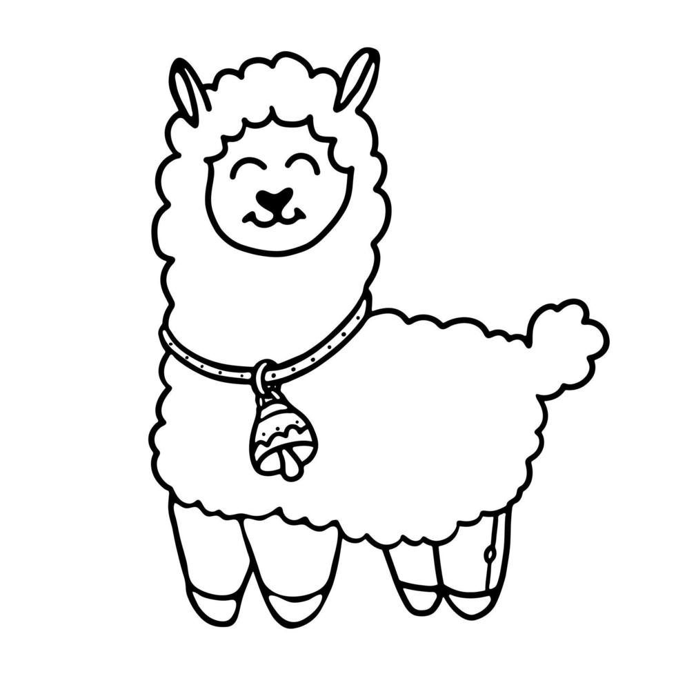 Llama Outline Cartoon Doodle Vector illustration. Coloring book for kids