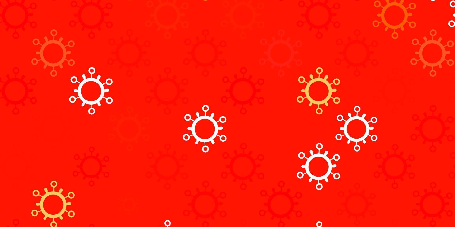 Fondo de vector rojo, amarillo claro con símbolos de virus.