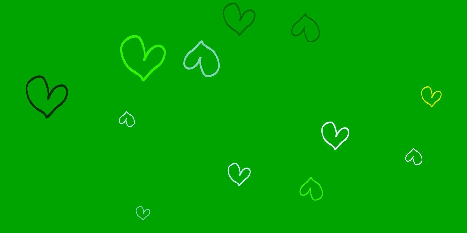 Light Green, Yellow vector template with doodle hearts.