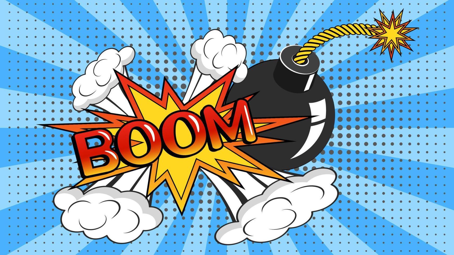 The inscription BOOM with a bomb. Pop art background. vector