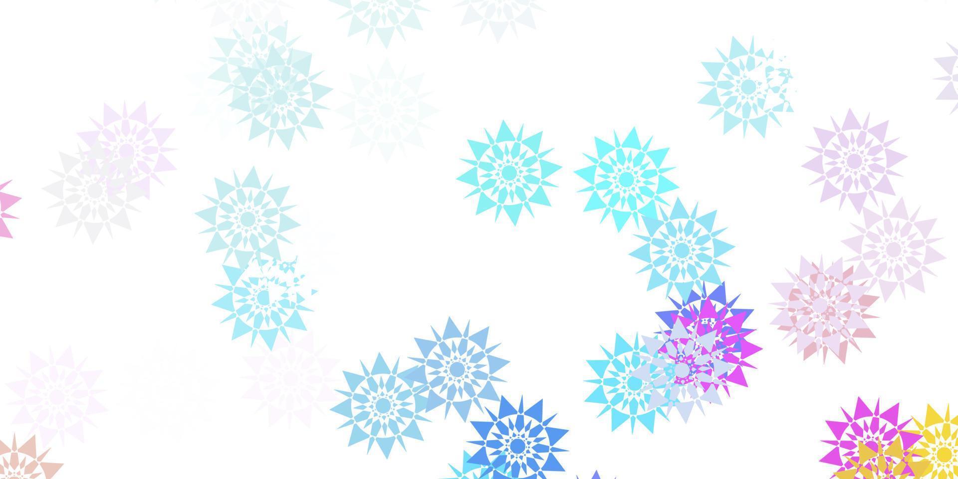 Fondo de vector multicolor claro con copos de nieve de Navidad.