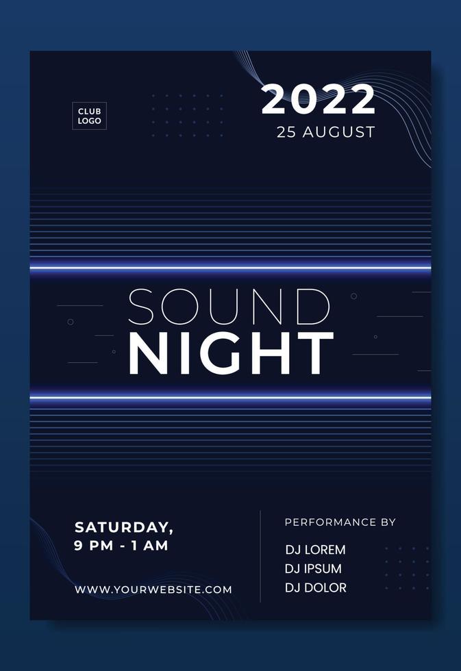 Music Poster With Neon Light Template. Abstract Futuristic Party Flyer with Blue Light. Light Electro Cover for Festival Music, Disco, Night Club vector
