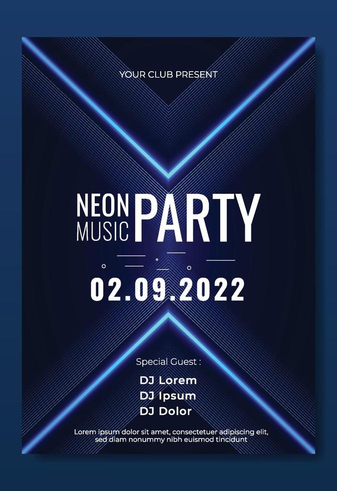 Music Poster With Neon Light Template. Abstract Futuristic Party Flyer with Blue Light. Light Electro Cover for Festival Music, Disco, Night Club vector