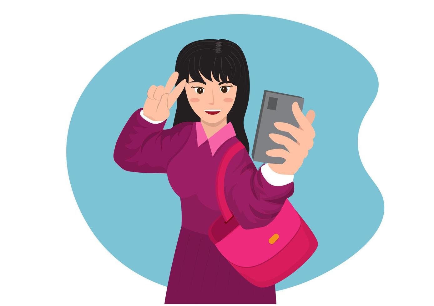 Selfie Expert Happy woman selfie on social media. flat style cartoon illustration vector