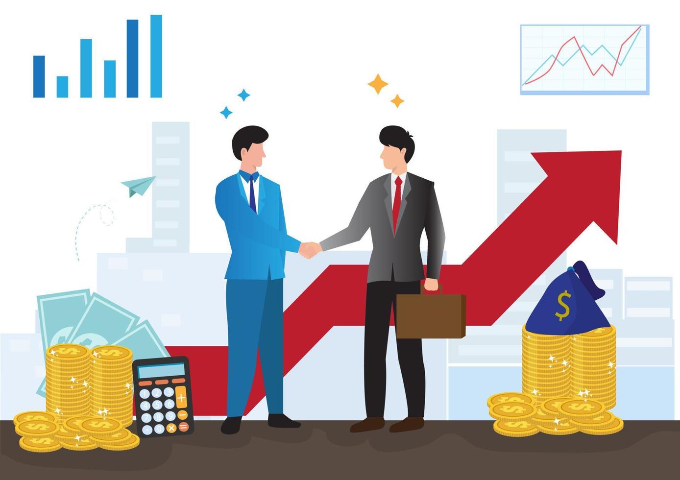 business people shaking hands as a sign of finding solutions and progress working together business concept illustration vector