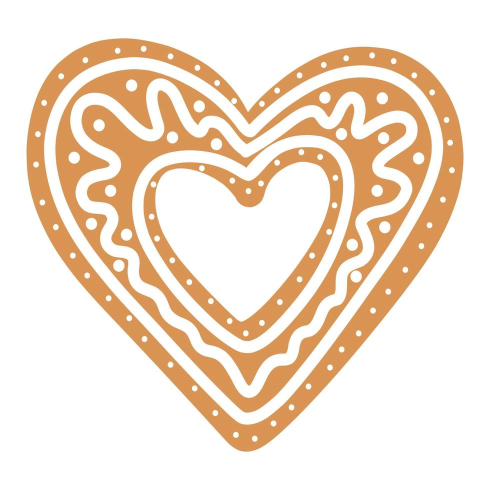 pan de jengibre de navidad vectorial en forma de corazón sobre un fondo blanco. vector