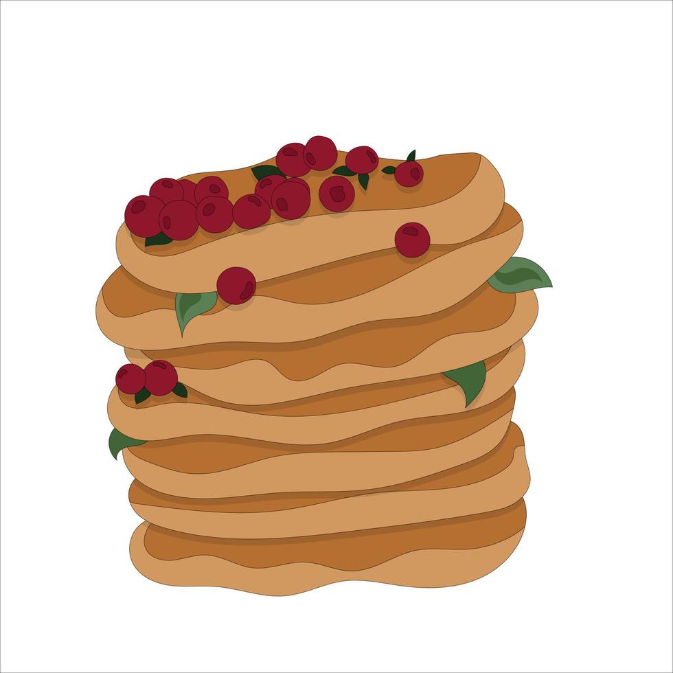 vector illustration of pancakes with cranberries on a white background