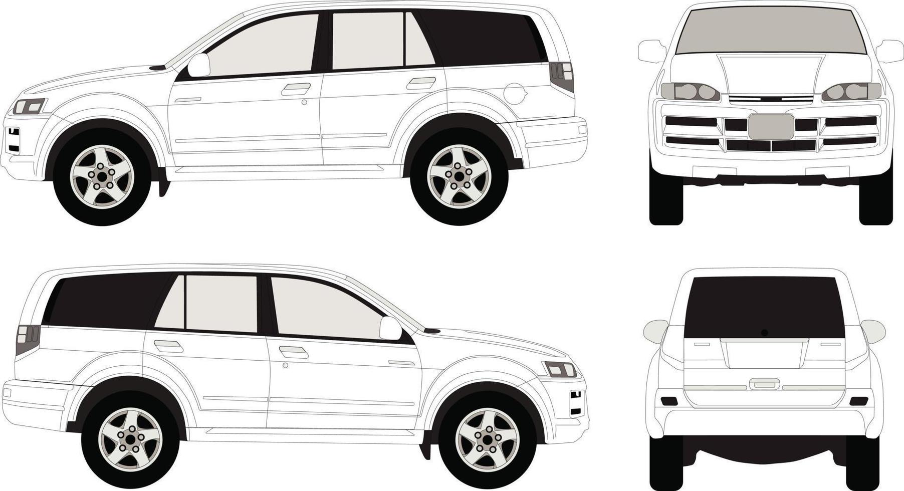 Vector outline illustration car set suv isolated on white background