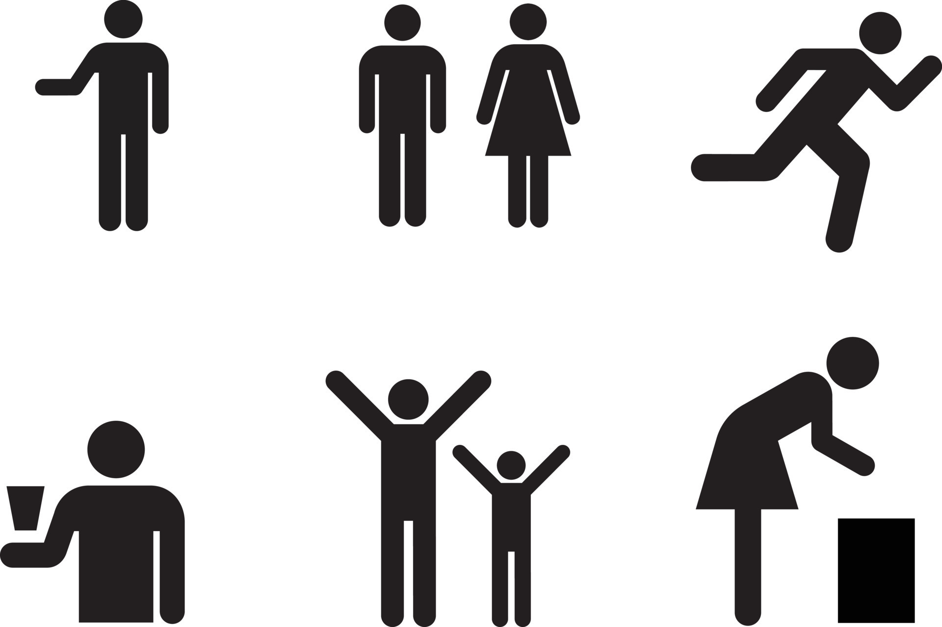 stick figure icon man, isolated pictograms of people, human poses